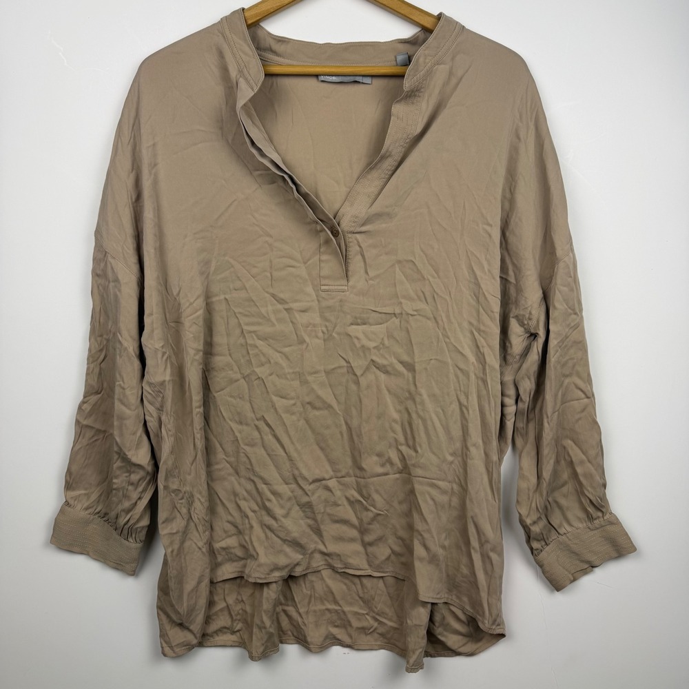 Vince. Tan Long Sleeve Henley Top Loose Fit Size Large Fall Layering Shirt